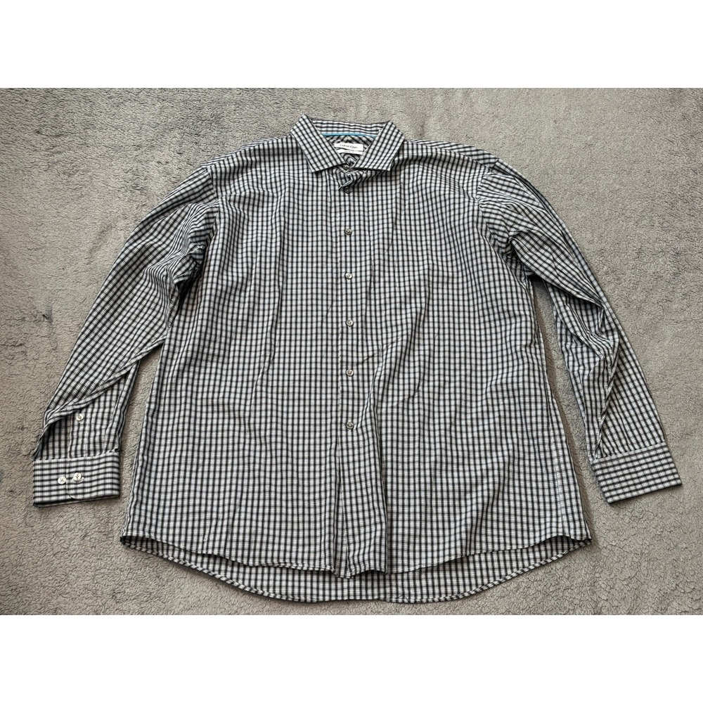 Calvin Klein Mens Regular Fit Cotton Check Button Down Shirt Black 17.5 34/35
